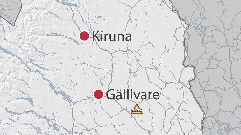 En karta över norra Norrbotten där man ser Kiruna och Gällivare.