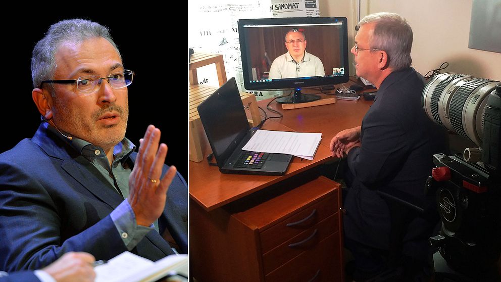 SVT:s Rysslandskorrespondent Bert Sundström intervjuar Michail Chodorkovskij via skype.