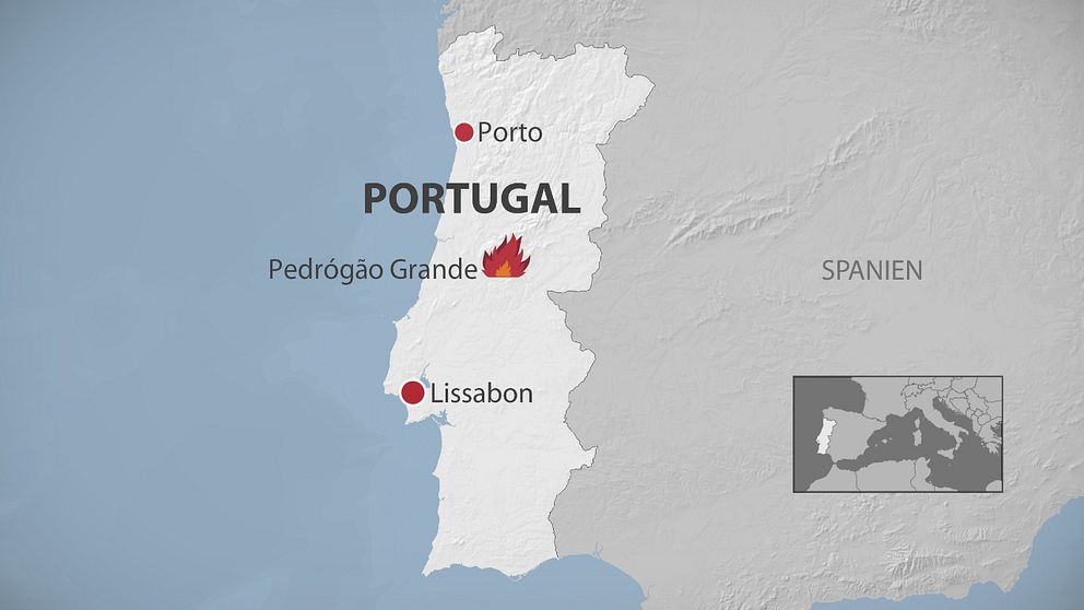 Karta över skogsbränderna i Portugal.