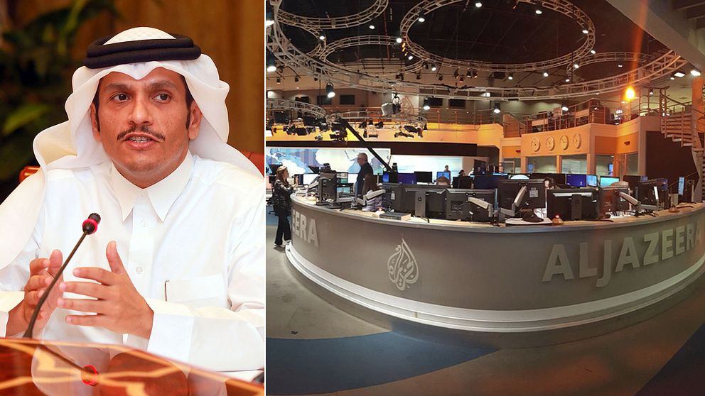 Qatars utrikesminister Mohammed bin Abdulrahman al-Thani försvarar tv-kanalen al-Jazeera.