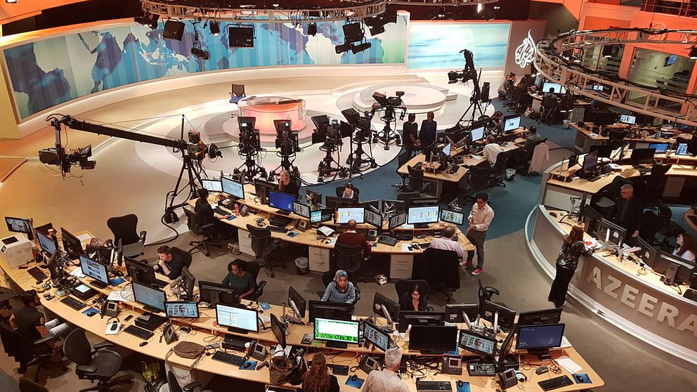 Tv-kanalen al-Jazeeras redaktion i Doha, Qatar.