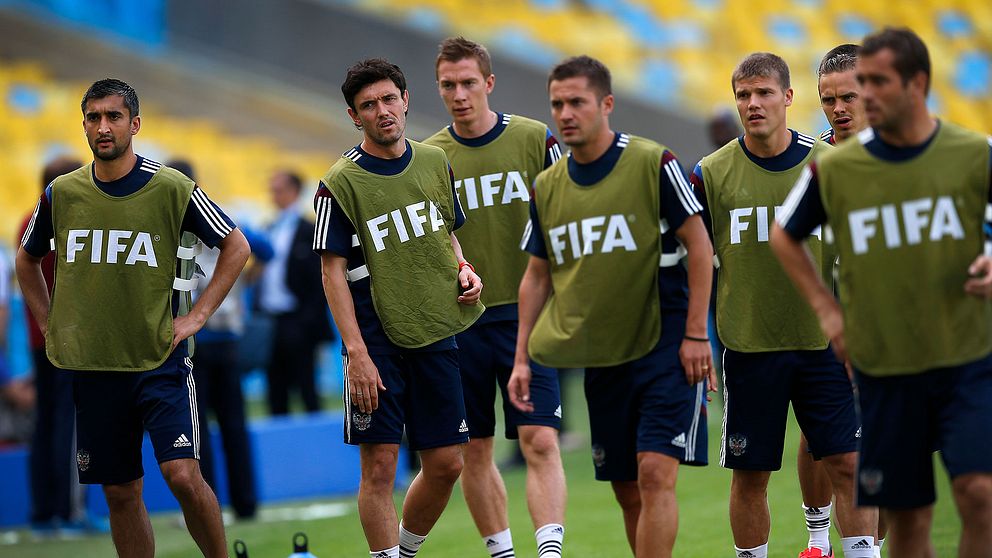 Det ryska landslaget under träning i Rio de Janeiro vid herrfotbolls-VM 2014.