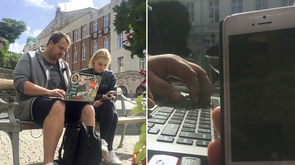 It-experten Anders Nilsson hackar reporterns mobil med hjälp av ett Helsingborgs stads öppna wifi.
