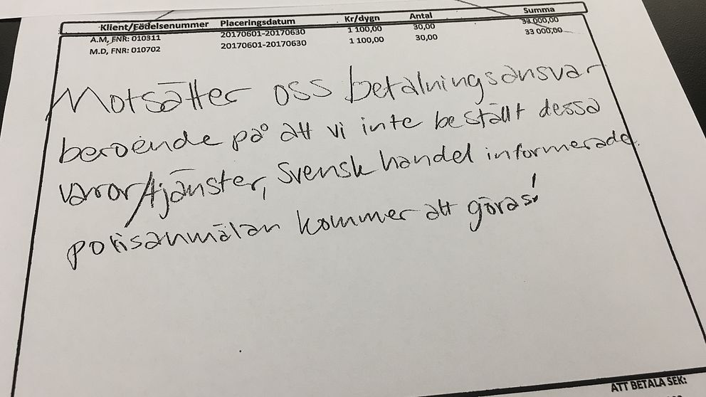 Lessebo kommun har bestridit fakturan.