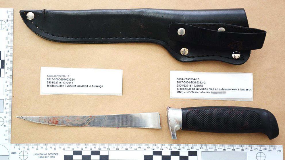 Polisens bild av kniven som hittades i närheten av brottsplatsen.