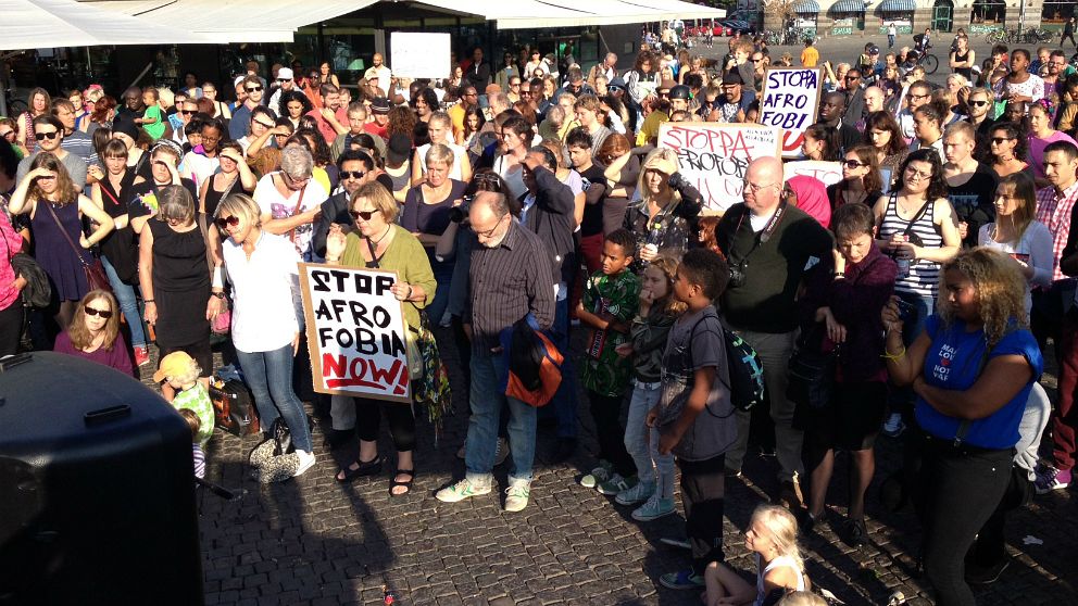 Manifestation mot afrofobi på Möllevångstorget i Malmö.