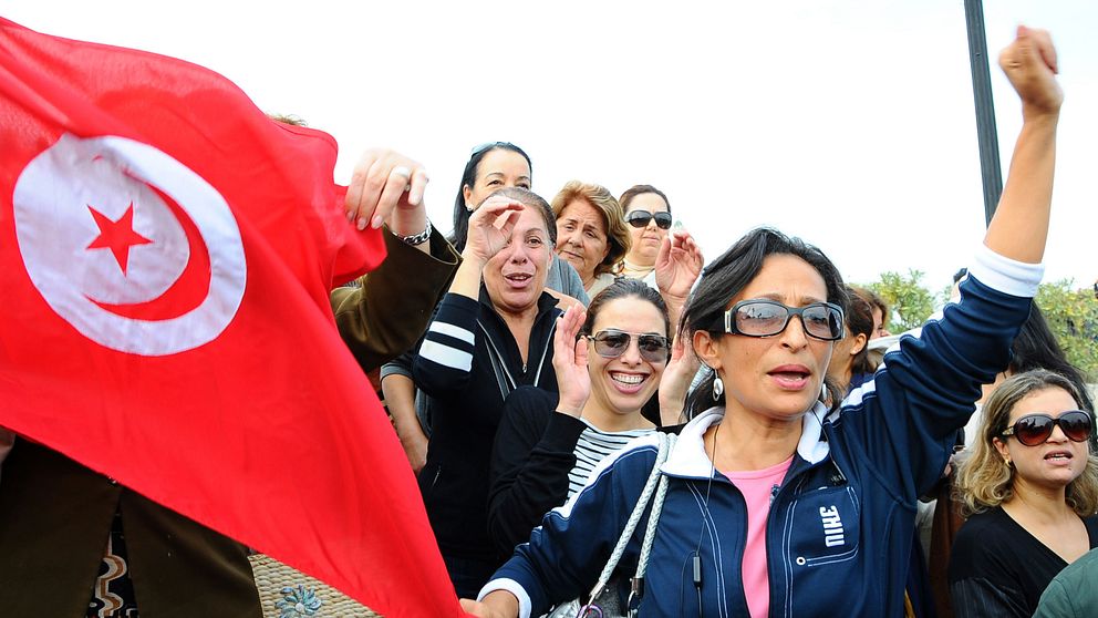 Kvinnor demonstrerar för sina rättigheter i Tunisien år 2011.
