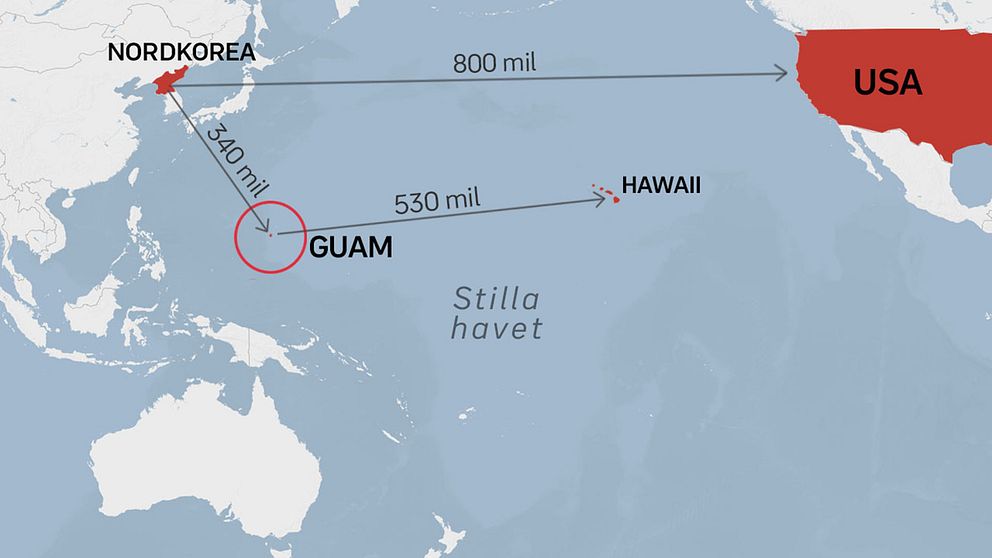 Nordkorea hotar att attackera Guam med en robotattack.
