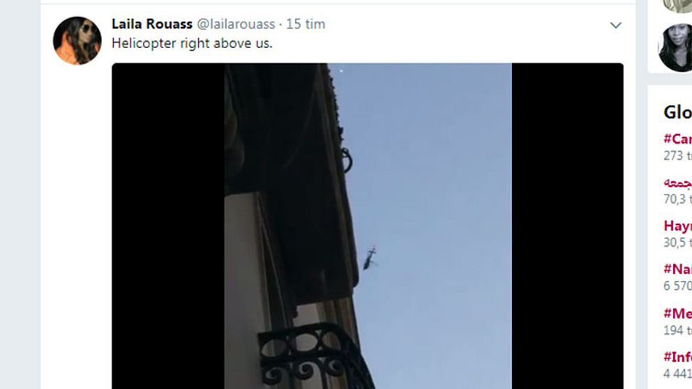 Laila Rouass twittrade ut rörliga bilder på en helikopter strax efter attacken.