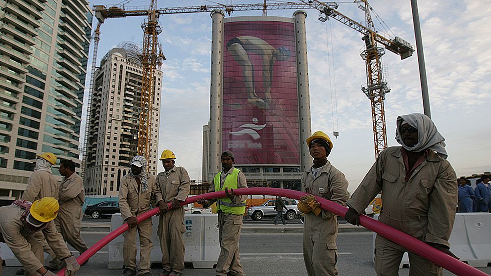 Asiatiska byggarbetare i Qatars huvudstad Doha