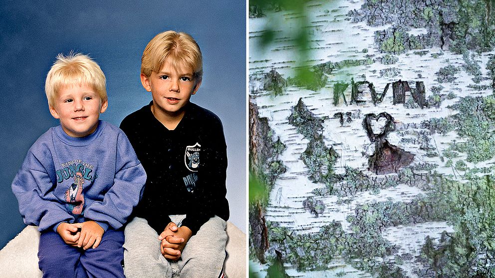 Bröderna som anklagades i Kevinfallet när de var små och ett träd med Kevins namn inristat.