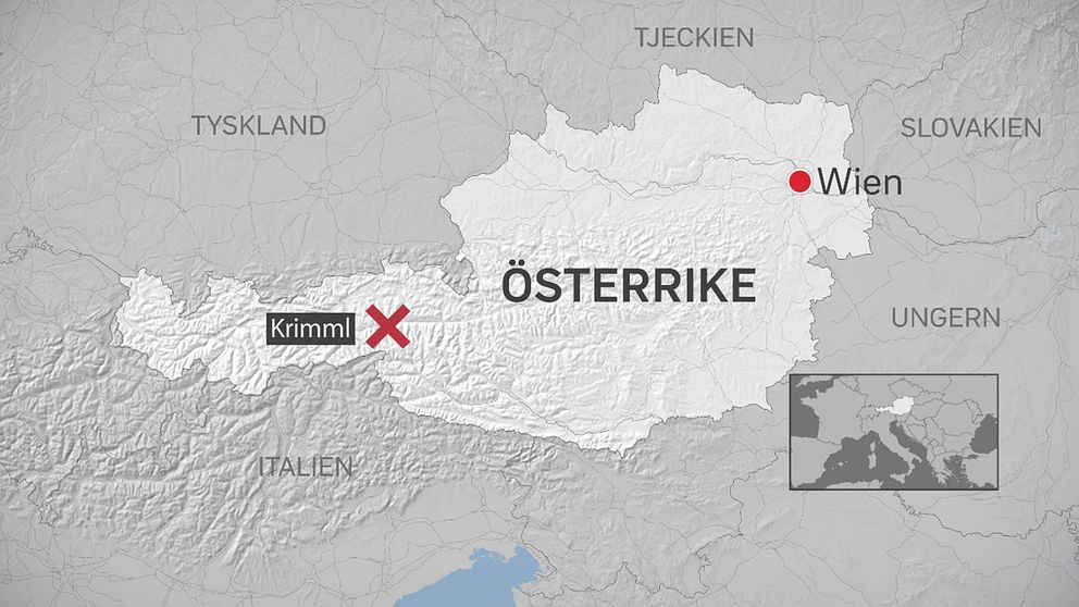 Karta över Österrika som visar Krimml, sex mil utanför Innsbruck.