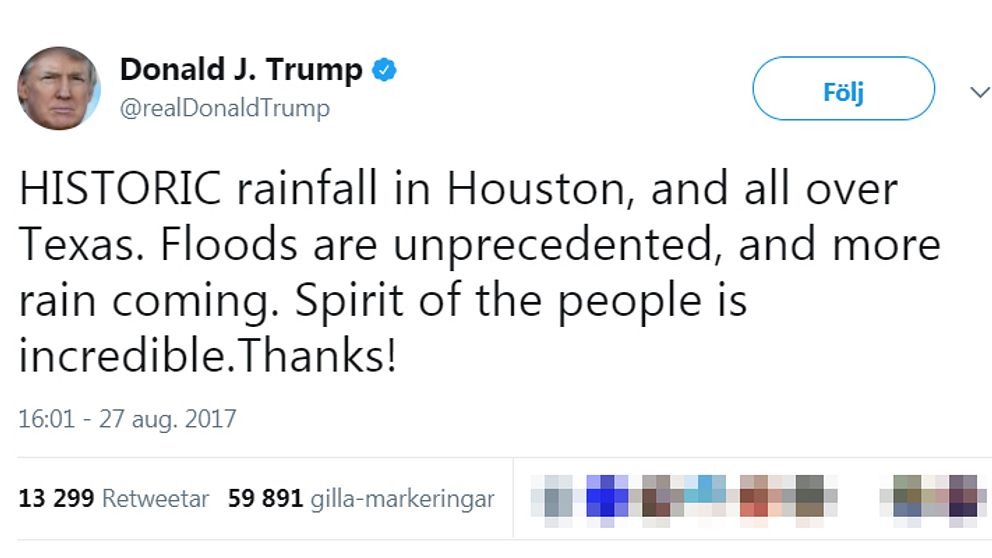 Skärmdump från Donald Trumps Twitter.