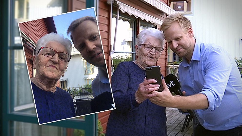 Erni Svensson på Sjölunda visar hur man tar en selfie.