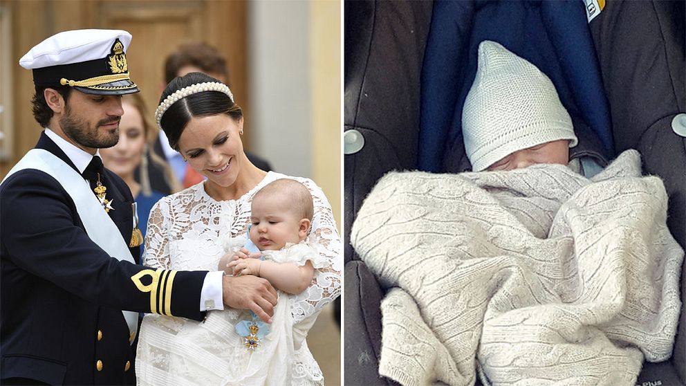 Prins Carl Philip, prinsessan Sofia och prins Alexander lämnar kyrkan efter prins Alexanders dop och den ännu icke namngivna nya kungliga bebisen.