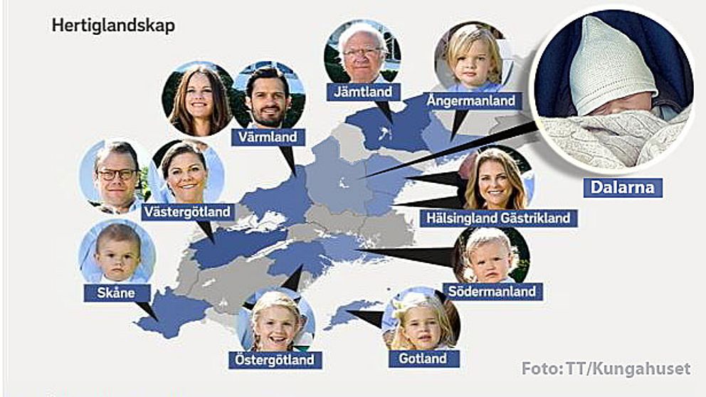Karta över hertigar och hertiginnor i Sverige och deras hertigdömen