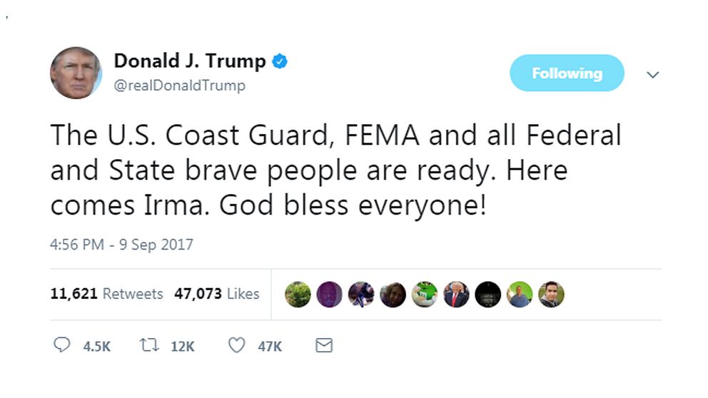 President Donald Trump har twittrat.