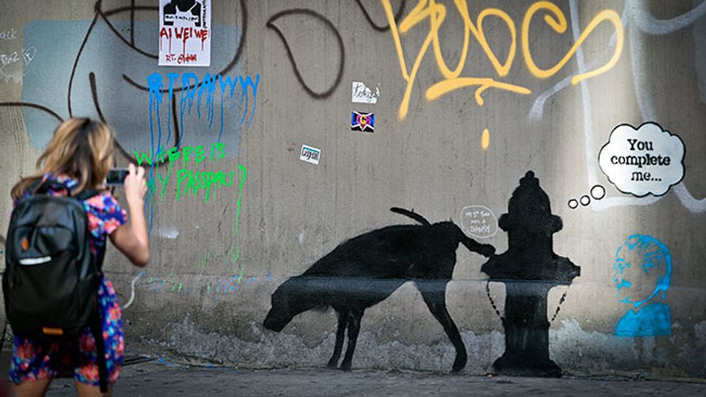En av målningarna som Banksy har gjort på sin ”oktober-utställning”.