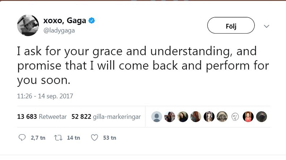 Skärmdump från Lady Gagas twitterkonto.