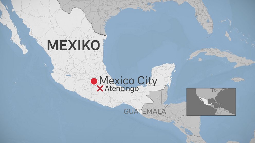 Karta över Mexiko med städerna Mexico City och Atencingo utmarkerade.