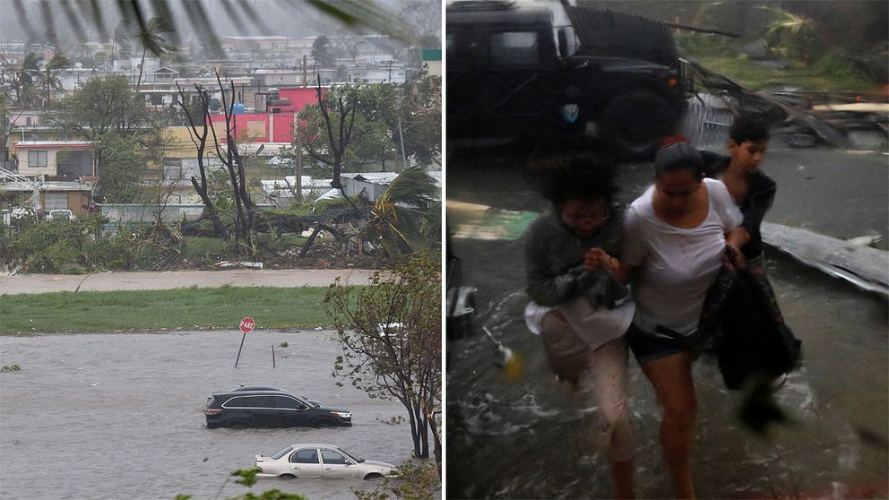 Bilder som visar översvämningar.