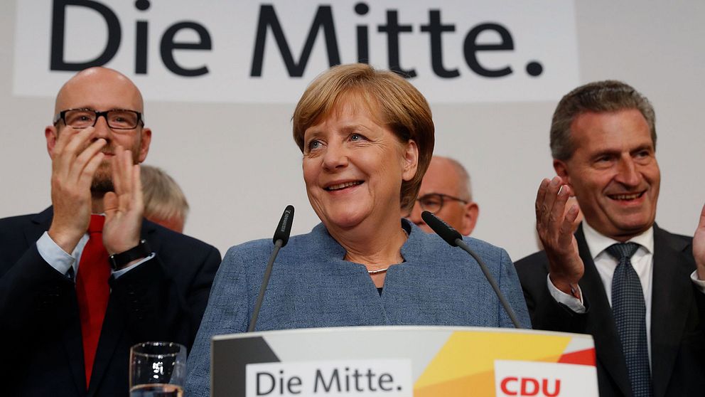 Förbundskansler Angela Merkel (CDU) håller segertal efter valet i Tyskland.