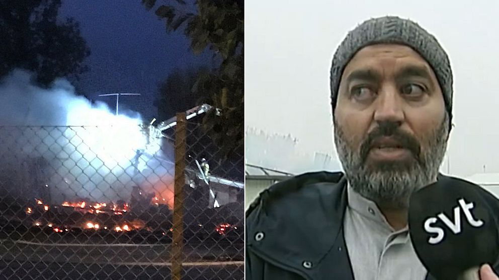 Brand i Örebro moské och Jamal Lamhamdi, vd Örebro moské styrelse i ett montage.