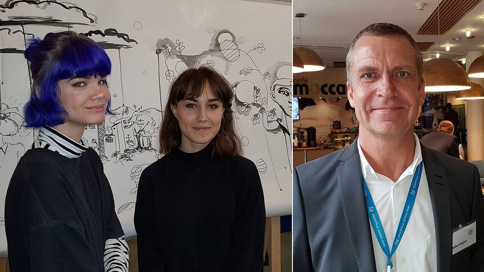 Linn Boström och Nina Alzuhn är några av eleverna som deltar i Science Week och Robert Kingfors,VD för Södertälje Science Park