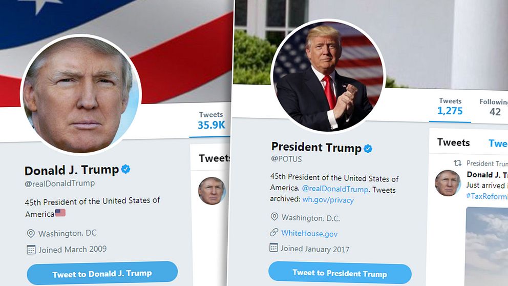 Trumps två twitterkonton: sitt privata och sitt officiella konto som president.