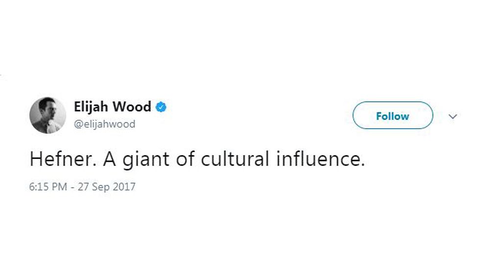 Elijah Wood: ”Hefner. En gigant av kulturellt inflytande.”