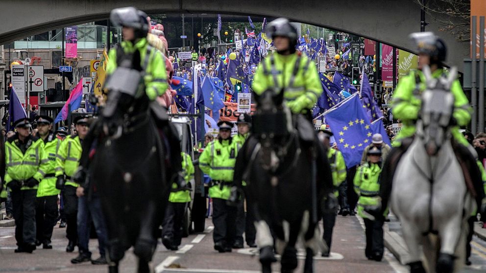 Brexit-motståndare demonstrerar i Manchester, England.