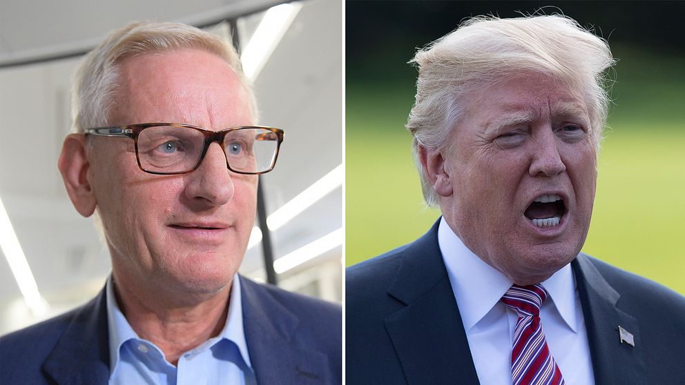 Fd utrikesminister Carl Bildt och USA:s president Donald Trump.