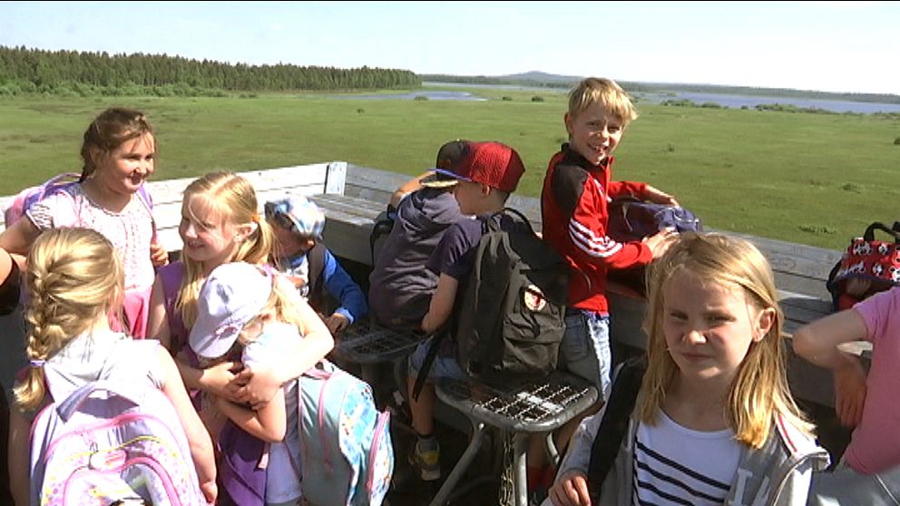 grupp med skolbarn ute på Store mosse