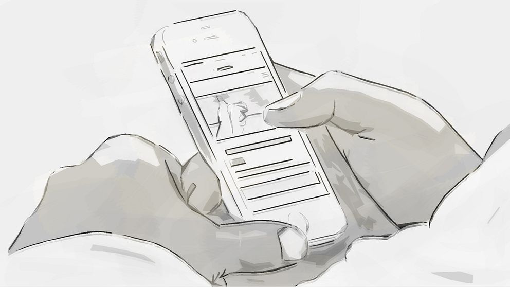 illustration av händer som håller mobiltelefon