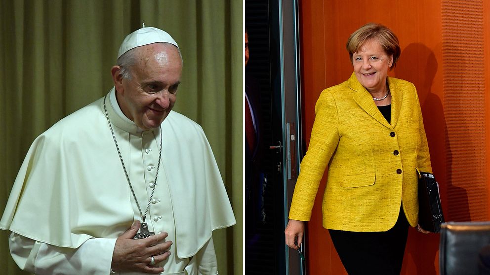 Påve Franciskus och Tysklands förbundskansler Angela Merkel är två av årets fredsprisfavoriter.