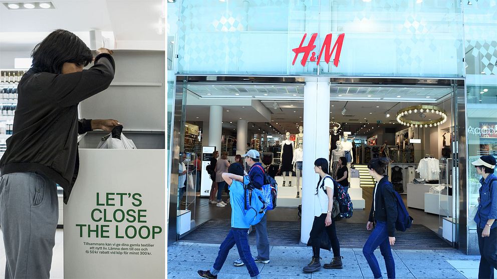 En kvinna som återvinner kläder och en H&M-butik.