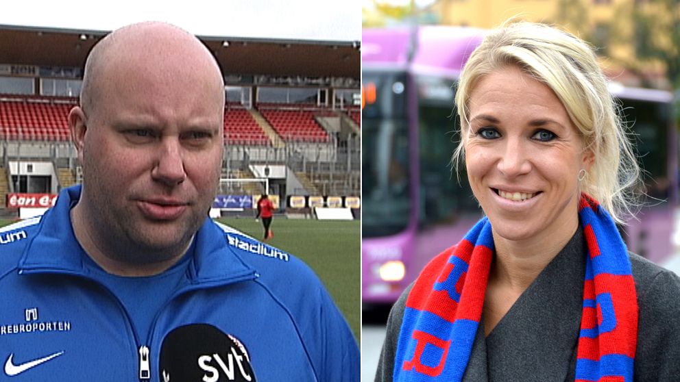 KIF örebros före detta huvudtränare Martin Skogman och nya huvudtränaren Elin Magnusson.