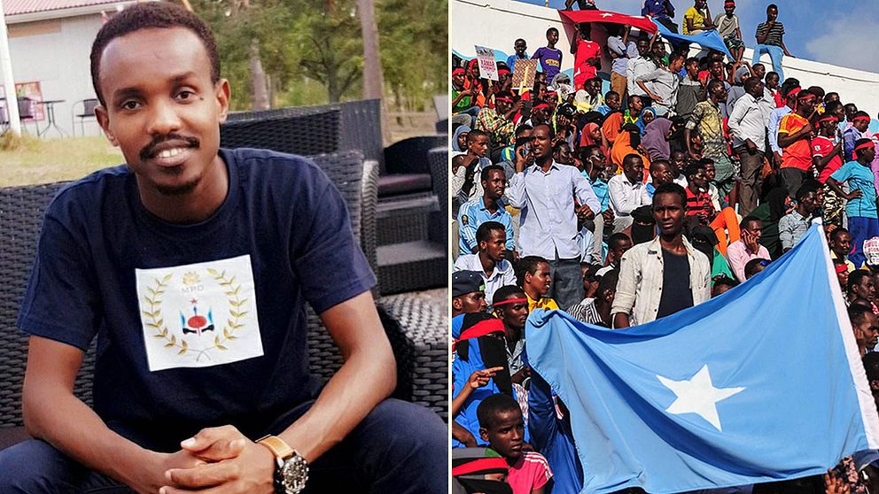 Warsame Laurent från Oskarshamn anordnar en minnesstund för att hedra offren i terrordådet i Mogadishu. På högra bilden protester i Somalia efter dådet som skördade över 300 människoliv.