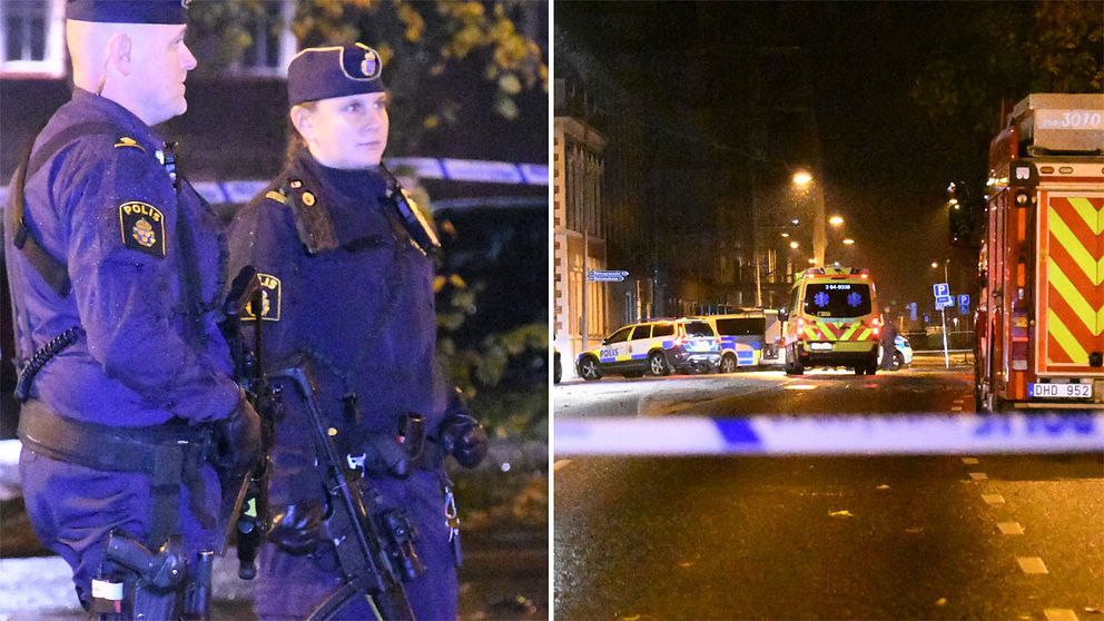 Stora delar av centrala Ängelholm spärrades av natten till söndag. Tungt beväpnade poliser fanns på platsen.