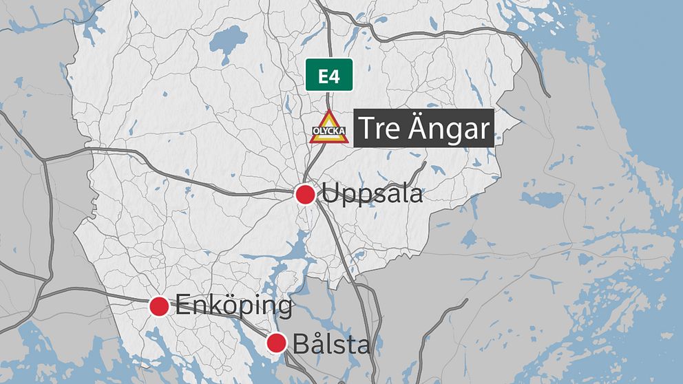 Karta över rastplatsen Tre Ängar norr om Uppsala.