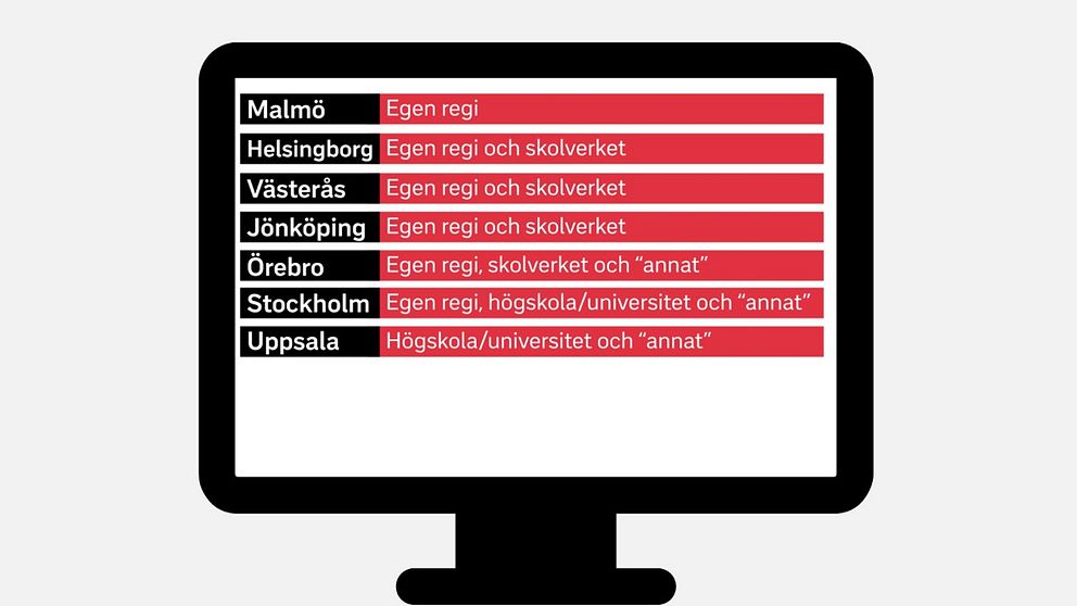 Grafiken som visar hur kommunerna svarat i SVT Nyheter Örebros enkät om hur man tänker utbilda personalen när programering står på schemat i skolan.