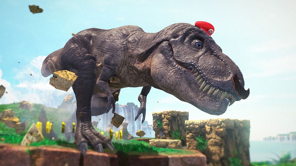 Med hjälp av sin nya vän Cappy – den levande hatten – kan Mario förvandla sig till en lång rad fiender. Bland annat en dinosaurie.