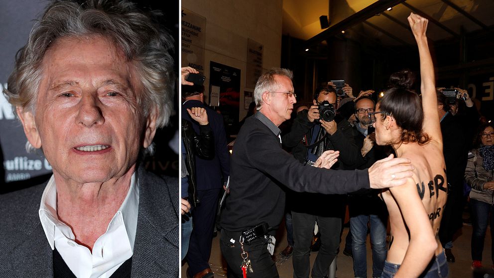 Den våldtäktsanklagade regissören Roman Polanski möttes av protester i Paris.