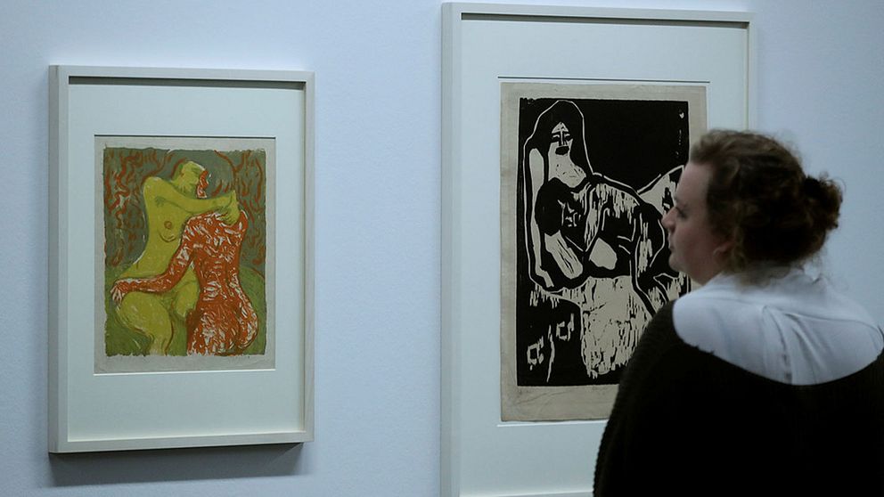 Litografin ”Liebesszene” från 1908 av Ernst Ludwig Kirchner och verket ”Liebespaar” av Karl Schmidt-Rottluff finns att se på utställningen på Berns Konstmuseum i Schweiz.