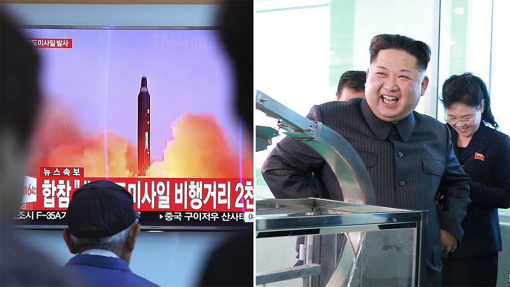 Arkivbilder på en robot, uppskjuten av Nordkorea, och landets ledare Kim Jong-Un.