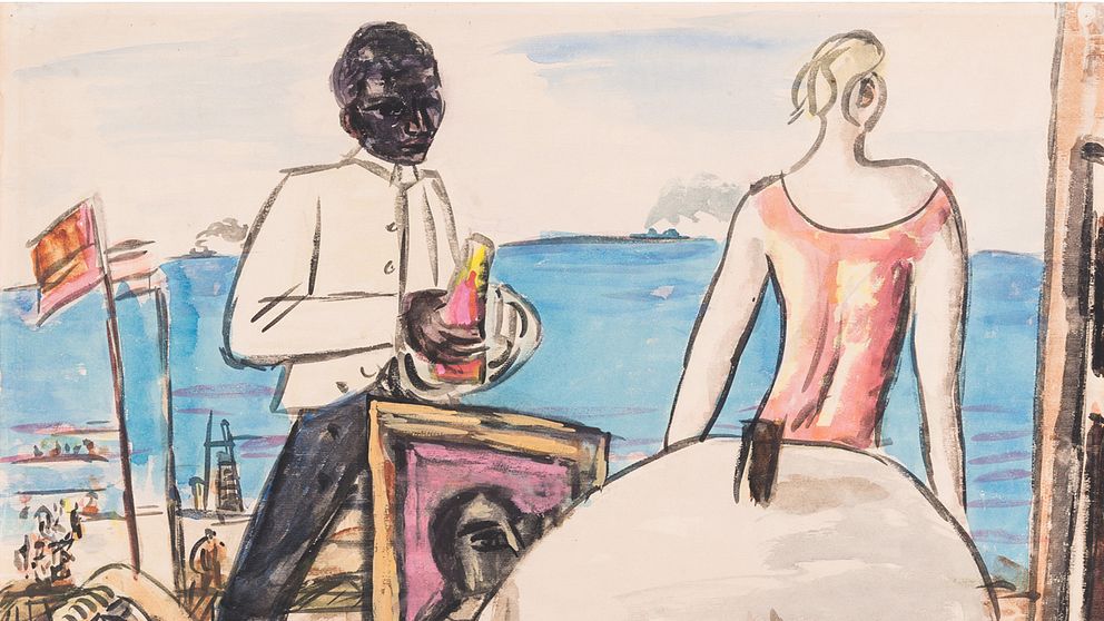 Max Beckmanns gouache och akvarell från 1934 ”Zandvoort Strandcafé” finns med bland de utställda verken.