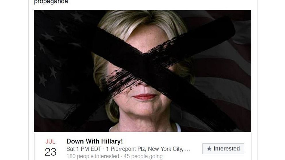 En falsk ryskproducerad annons som beskriver presidentkandidaten Hillary Clinton som ”medförfattare” till den tidigare presidenten Barack Obamas påstådda ”propaganda” mot polisen och konstitutionen.