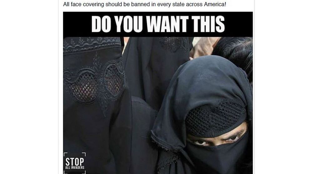 En falsk ryskproducerad annons som ställer sig bakom ett burkaförbud i USA.