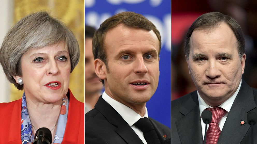 Theresa May, Emmanuel Macron och Stefan Löfven