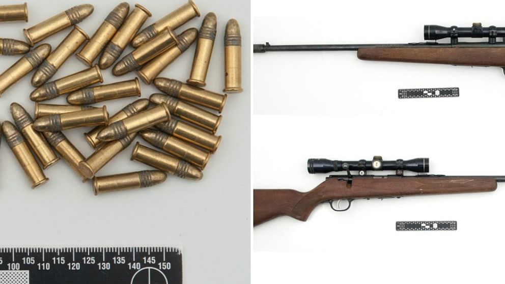 Bilder på patroner och gevär från polisens förundersökningsprotokoll.